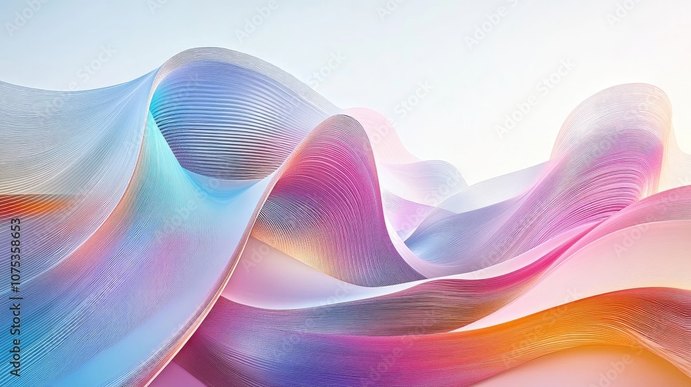 Poster line art illustration showcasing a smooth abstract architectural background featuring colorful gradi