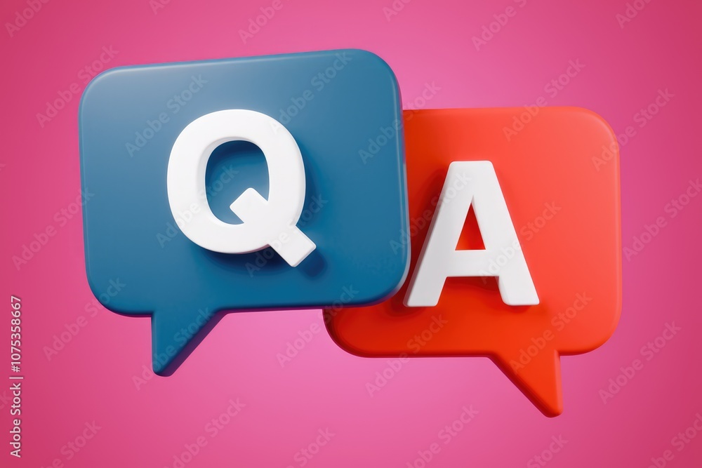 Poster 3D rendering of speech bubbles with Q and A.