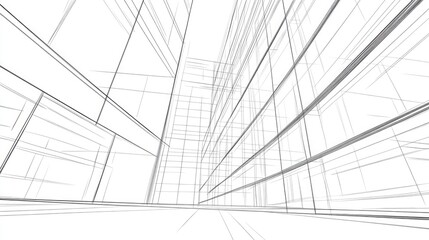Line art illustration showcasing abstract facade lines and glass reflections on a contemporary building creating an abstract background