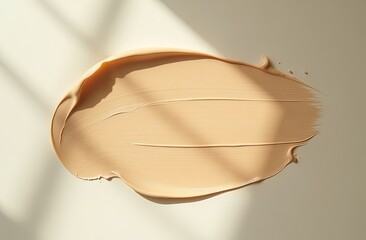 Liquid foundation strokes on light color background, Makeup creamy texture, Skin tone cosmetic product smear smudge swatch
