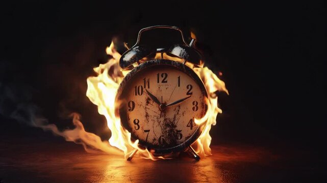 Burning Clock Symbolizing Time Running Out