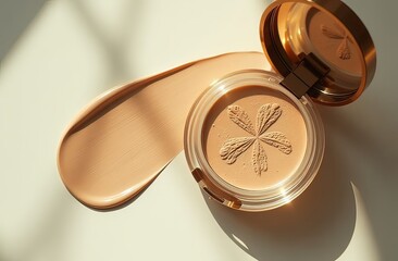 Liquid foundation strokes on light color background, Makeup creamy texture, Skin tone cosmetic product smear smudge swatch