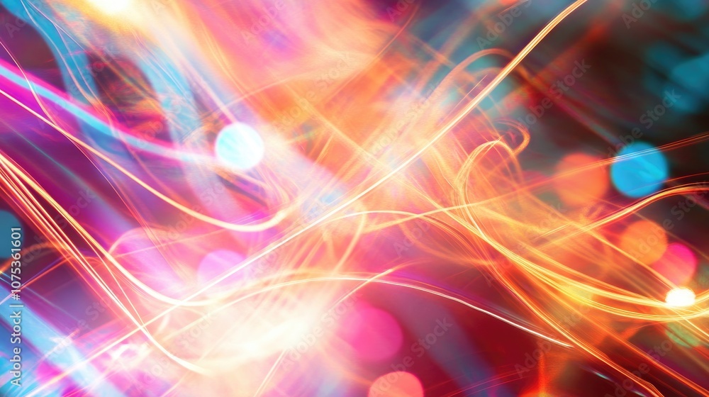 Poster colorful abstract light lines with a blurred effect depicted in a line art style
