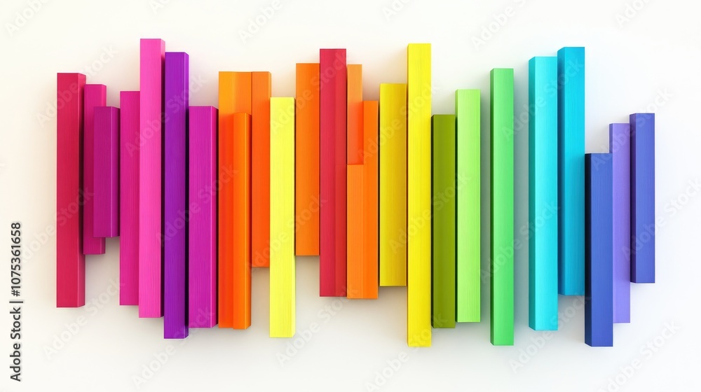 Poster abstract illustration of vibrant solid bars in a line art style against a white backdrop 3d renderin