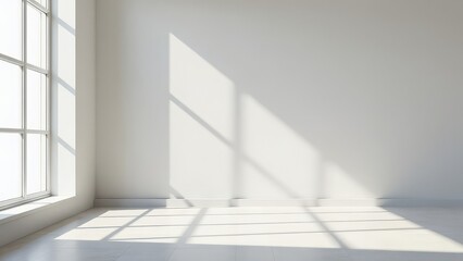 Obraz premium Minimalist interior with sunlight casting geometric patterns on white walls