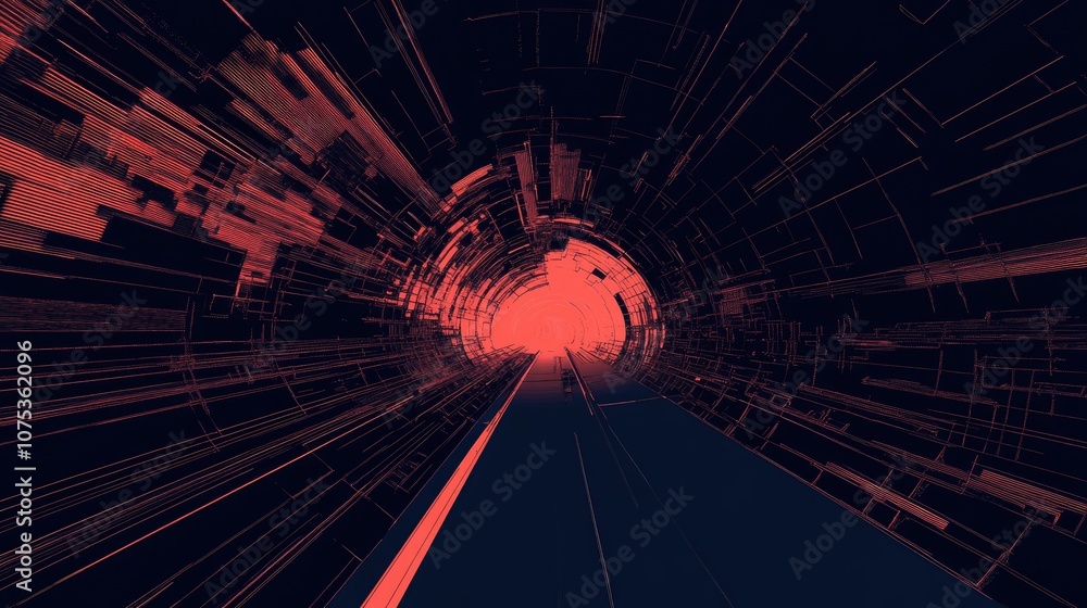 Poster abstract line art illustration of dynamic speed motion in a tunnel setting at night
