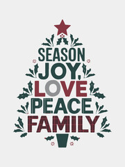 joy, love, peace, family Christmas - calligraphy text, with stars