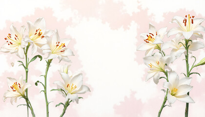 Naklejka premium a bunch of white lilies on a pink background