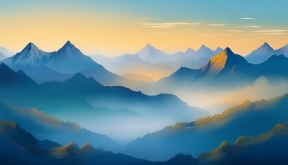 Fototapeta premium 안개가 끼인 산봉우리 동양화