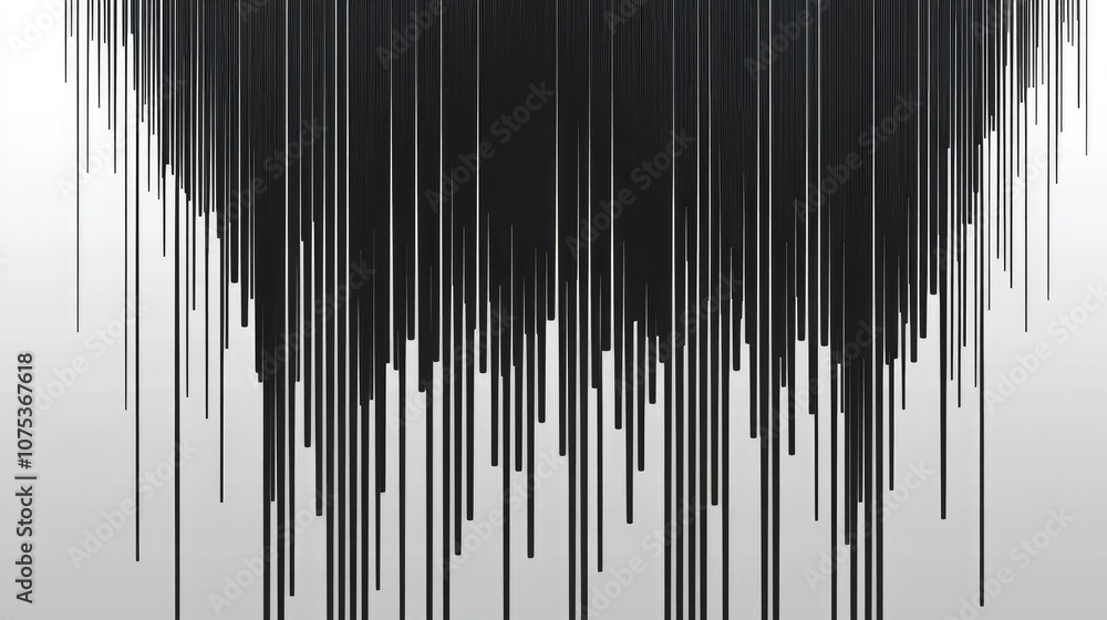 Poster abstract monochrome line art featuring a minimal repeating pattern of black vertical lines