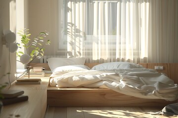 Beautiful Colored Mockup Bedroom Interior Blank Poster Decoration Art Background Image, generative AI