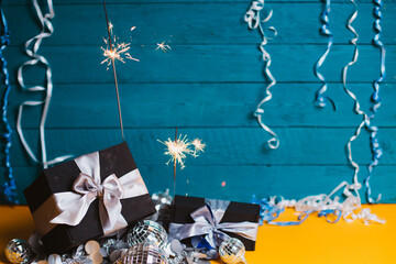 New Year's gifts with New Year's decorations