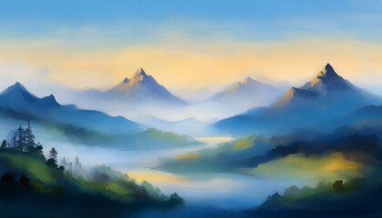 Obraz premium 안개가 끼인 산봉우리 동양화