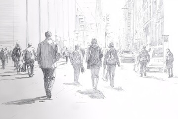 people in city drawing loose pencil sketching