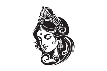 Maa Saraswati silhouette, Maa Saraswati silhouette vector 