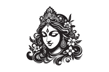 Maa Saraswati silhouette, Maa Saraswati silhouette vector 