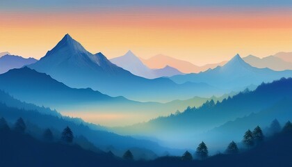 Fototapeta premium 안개가 끼인 산봉우리 동양화