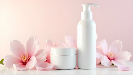 Skincare Products Mockup Set: Pink Sakura Flowers Theme