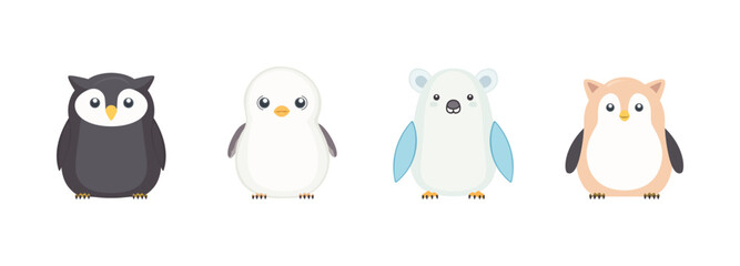 Set of vector illustration of winter wildlife on white background