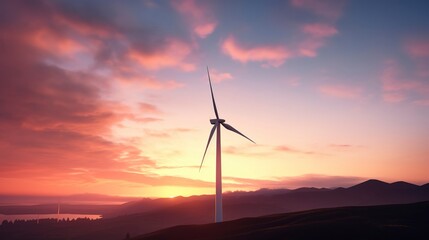 Obraz premium A photo of a wind turbine at dusk.