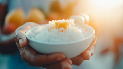 Famous Thai dessert, Mango with sticky rice and coconut milk