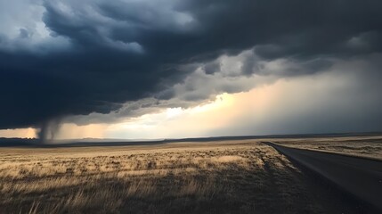 Obraz premium Incredible supercell spinning across Wyoming, sky full of dark storm clouds