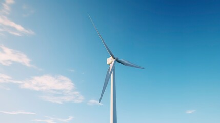 A photo of a wind turbine with a clear blue sky.
