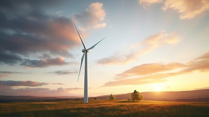 Obraz premium A photo of a wind turbine with a dramatic sky.
