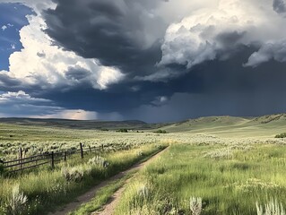 Fototapeta premium Incredible supercell spinning across Wyoming, sky full of dark storm clouds