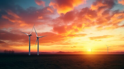 Obraz premium A photo of a wind turbine with a vibrant sunset.