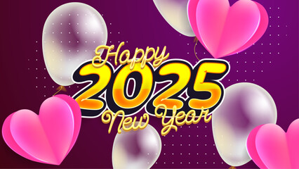 Purple Violet Pink And Yellow Happy New Year 2025 Design Background