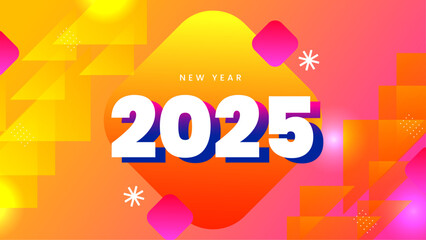 Yellow Orange Pink And White Happy New Year 2025 Design Background