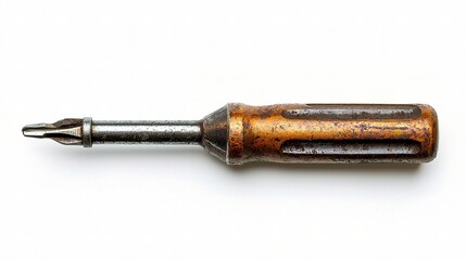 Old Screwdriver Isolated on White Background, Ideal for DIY and Repair Projects, Showcasing Vintage Design and Wear, Perfect for Highlighting Tool History in Stock Images