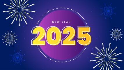 Purple Violet Blue And Yellow New Year 2025 Design Background