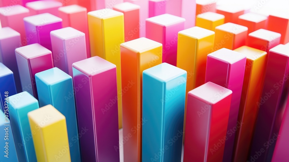 Poster abstract illustration of vibrant solid bars in a line art style against a white backdrop 3d renderin
