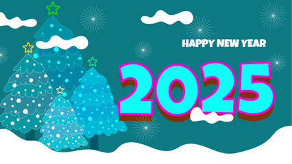 Green Pink And White Modern Happy New Year 2025 Design Background