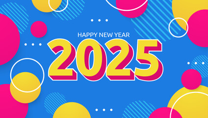 Blue Pink And Yellow Abstract Happy New Year 2025 Design Background