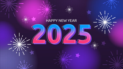 Blue Pink And Purple Violet Simple Happy New Year 2025 Design Background