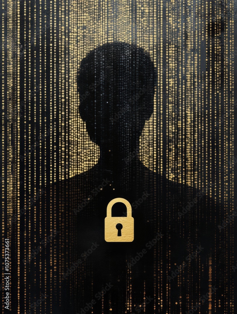 Leinwandbilder a silhouette stands against a digital backdrop featuring a lock icon, highlighting the significance 