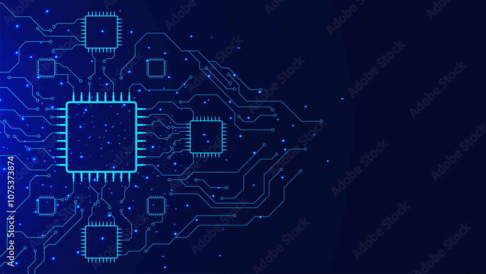Poster futuristic circuit board with microchip, artificial intelligence chipset, central computer, processo
