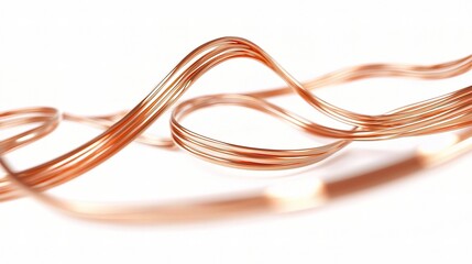 Realistic 3D Illustration of Isolated Copper Wire with Smooth, Flowing Curves Against a Clean White Background for Stock Photography Use