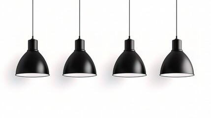 Naklejka premium Modern Black Pendant Lamps Hanging in a Row, Minimalistic Design for Contemporary Interiors and Stylish Home Decor, Versatile Lighting Solution for Various Spaces