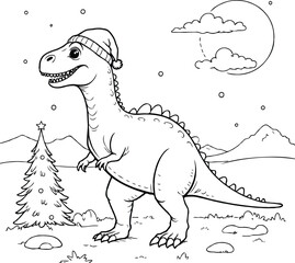 Dinosaur Christmas Coloring Page