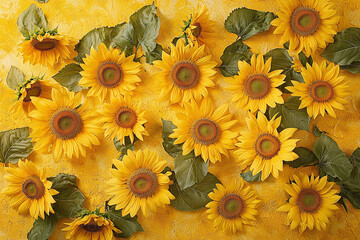 Fototapeta premium a field of sunflowers stretching toward the sky on a sunny day.