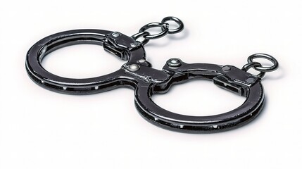 Obraz premium Isolated Black Handcuffs on White Background, Ideal for Law Enforcement, Crime Prevention, or Security Themes, Perfect for Illustrations or Graphic Design Projects