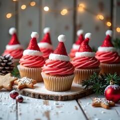 christmas cupcakes with cute santa hats