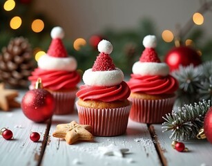 christmas cupcakes with cute santa hats