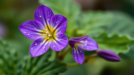 High-Magnification Macro Photography of Purple Primrose with Tiny White Spots on Petals, microscopic world, macro photography techniques