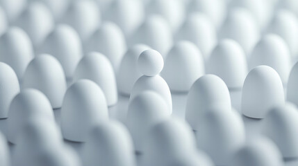Obraz premium A single figure stands out among numerous white shapes, highlighting individuality in a collective setting