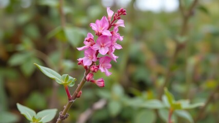 Fototapeta premium Rhodoxis fairytie plant with unique twisted stem and pink flowers, rhodoxis, unusual plant